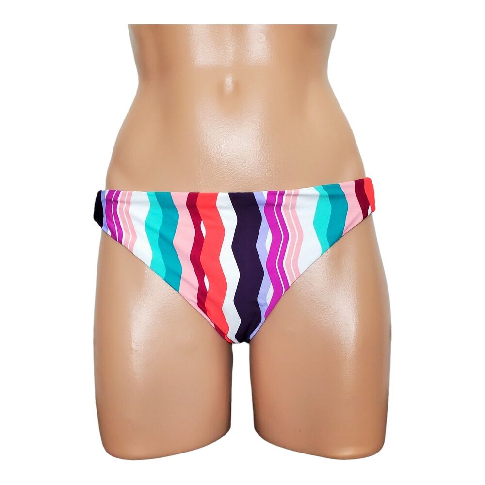 Bar III Waves Printed Strappy multicolor bikini bottom size M